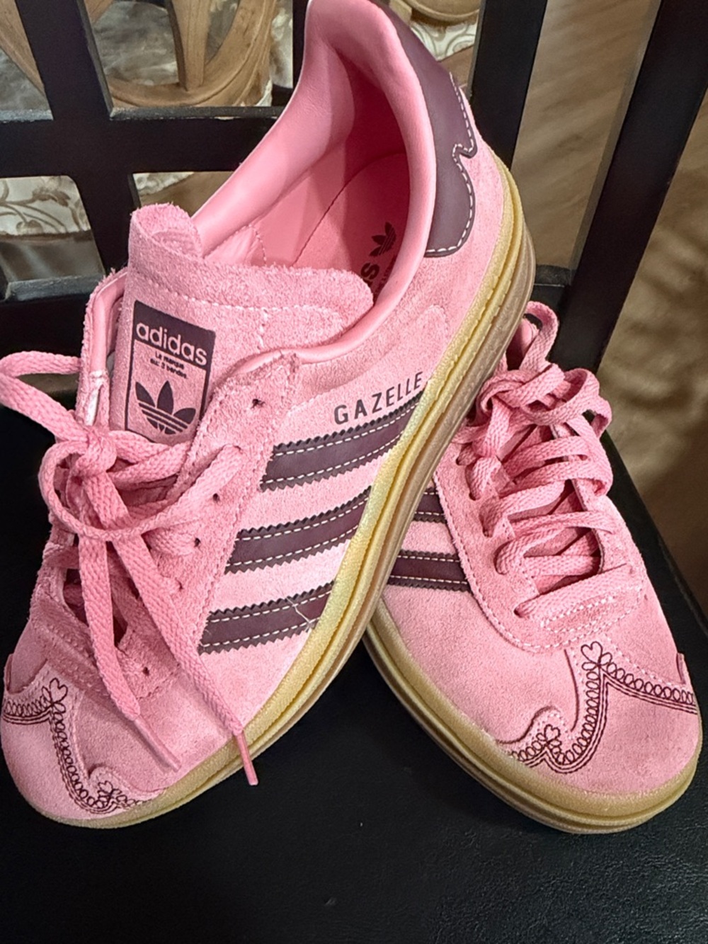 adidas Pink Suede Gazelle Women's Sneakers with Brown Stripes